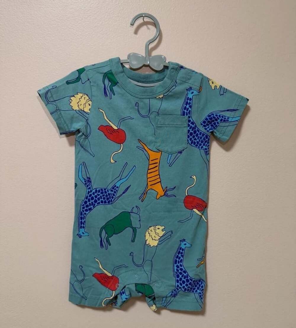 Tea Collection Animal Print Short Sleeve Romper Teal Blue